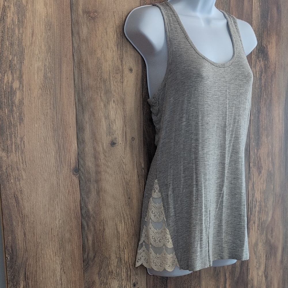 Vanity Gray Lace Trim Tank Top S            -125JH
